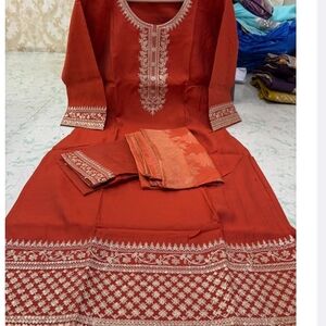 Elegant Embroidered Orange Salwar Kameez